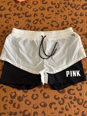 PINK Victoria's Secret White & Black Layered Athletic Shorts